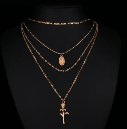 Layered Maria Rose Pendant Necklace