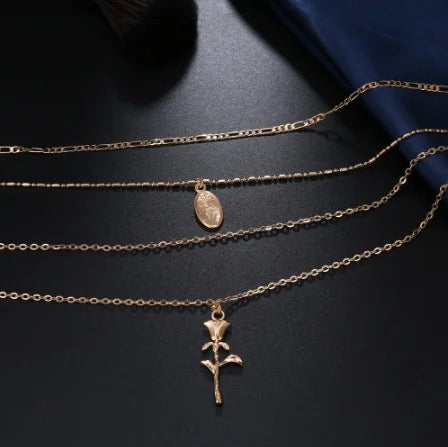 Layered Maria Rose Pendant Necklace