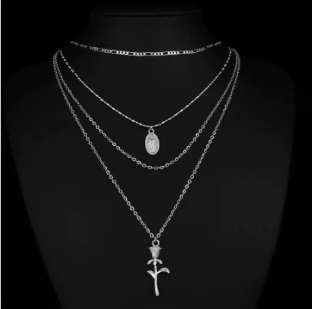 Layered Maria Rose Pendant Necklace